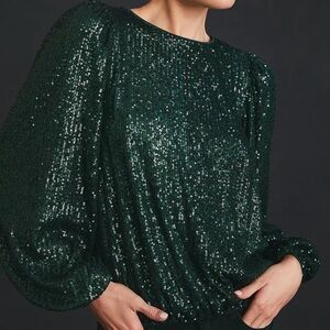 Anthropologie Flat White Sequin Top